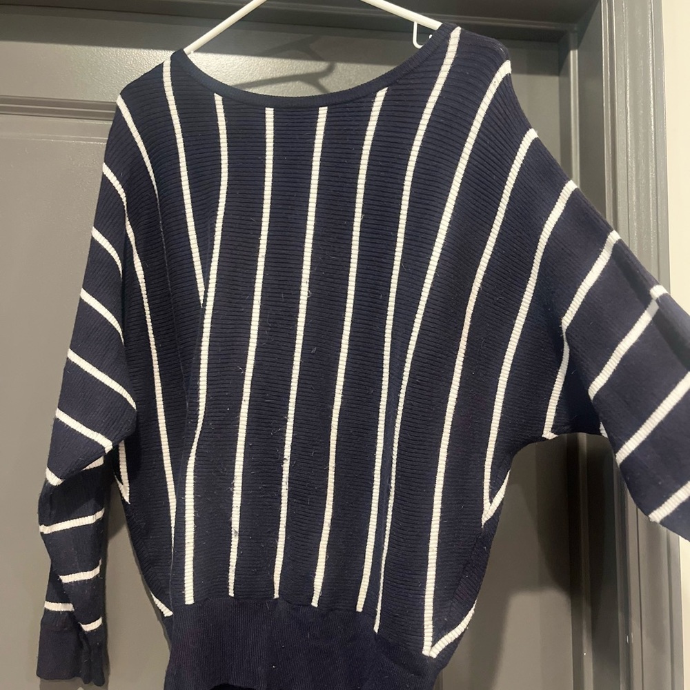 Navy and White Striped Women's Sweater